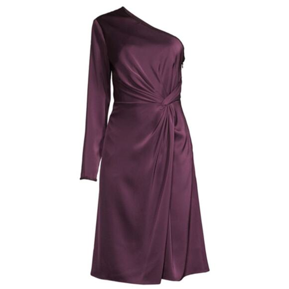 Aidan Mattox Rich Shiraz One-Shoulder Knotted Midi-Dress Size 6 - Picture 10 of 12